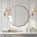 ANDY STAR Brushed Nickel Round Bathroom Mirror, 28 Inch Circle Mirror in Stainless Steel Metal Frame, Large Silver Round Vanity Mirror with Unique Wavy Design