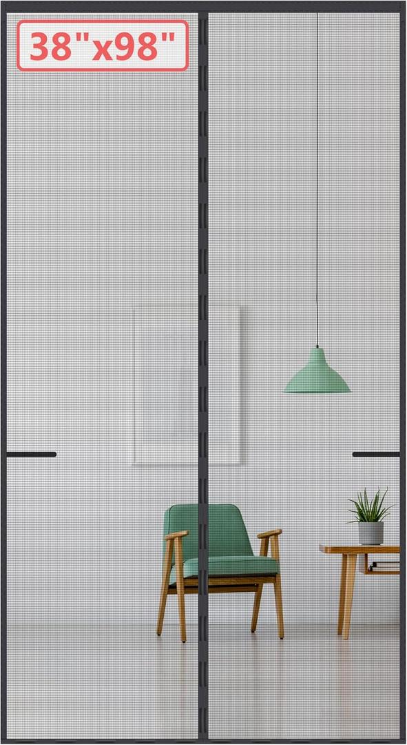 Upgraded Magnetic Screen Door for Tall Door to 38x98 with 42 Longer & Stronger Magnets,Retractable Screen Doors,Heavy Duty Fiberglass Mesh Door Screen Magnetic Closure for Single Door