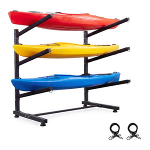 Bonnlo YNK Kayak Storage Rack, Freestanding Kayak Stand for Indoor Outdoor Garage/Backyard/Shed, Heavy Duty Adjustable Kayak Cart for Boat Dock, Kayak, Surfboard, Canoe, Surfboard(3-Tier Elongated)
