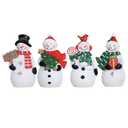 Christmas Snowman Figurines Set of 4 - Hand-Painted Resin Snowmen with Christmas Tree, Gift Box, Wreath & Welcome Sign - Winter Decor & Gift for Tiered Tray, Mantel, Tabletop, Windowsill