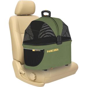 PAWZIDEA Portable Small Dog Crate for Car Travel Up to 33lbs, No-Zip Canopy | Enclosed Dog Car Seat Escape-Proof, Soft-Sided Small Medium Puppy Cats Car Kennel, Foldable Pet Carrier by Seatbelt, Top-Load