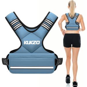KUKZO Adjustable Weighted Vest Woman Men, 6-12lb Weight Vest with 6 Ironsand Weights for Strength Training Rucking Running Walking Fitness Workout, Blue