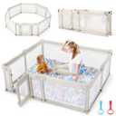 Sweeby Foldable Baby Playpen, Baby Gate Playpens for Babies and Toddlers 71x59 Extra Large Play Yard with Door Fence with Mat and Indoor Play Pen, Beige
