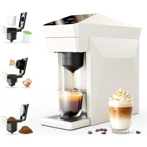 3-in-1 Espresso Machine for Nespresso Pods/K-Cups/Grounds,White