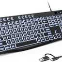 OMOTON Large Print Backlit Keyboard with Type-C and USB A Dual Interface, Wired Computer Keyboard Oversize Font Key with White Backlight Easier to See and Type, Full Size for Windows, PC, Laptop