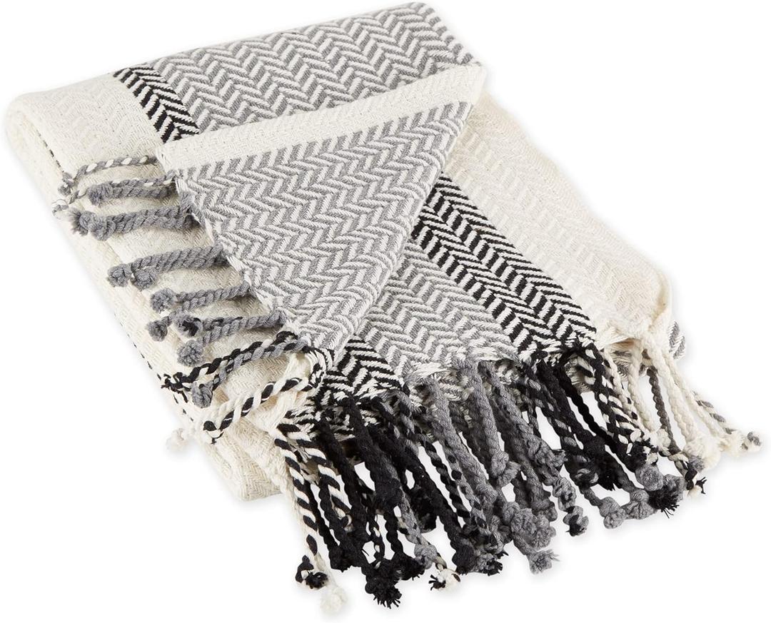 DII Striped Throw Collection Herringbone, 50x60, Black