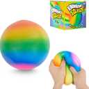 Giant 4-Inch Rainbow Stress Ball -Jumbo Big Squeeze Relief! Fills Your Entire Palm, 2X Larger Than Standard, Ultra-Soft Ball for Deep Stress Relief