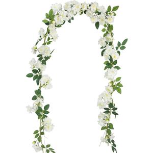 GhuaH 2 Pcs Artificial Flowers Garland for Outdoors White Faux Gardenia Garland 12Ft Silk Rose Hanging Vines Floral for Wedding Arch Party Wall Garden Ceremony Backdrop Fence Spring Decor