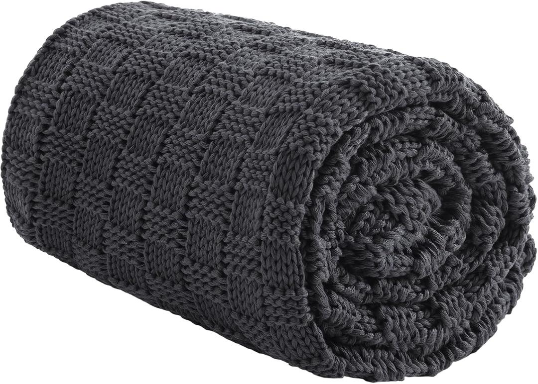 Wellfeel Knitted Weighted Blanket for Adult, No Beads Heavy Blanket 50” x 60'' 5lbs, Breathable Chunky Knit Blanket, Cooling Weighted Blanket for Hot Sleepers, Christmas Home Decor (Dark Grey)