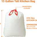 Amazon Basics Trash Bags, Tall Kitchen Drawstring, Unscented, 13 Gallon, 200 Count, Pack of 1