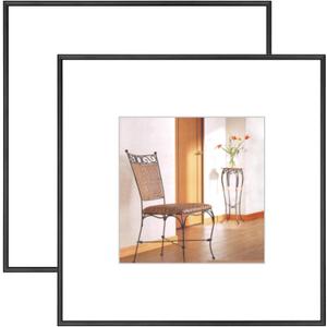 10x10 Picture Frame Set of 2, Black Matte Thin Modern Metal, Square Frame for Desktop and Wall Mounting, Aluminum Floating Photo Frame, Fit 6x6 with Mat or 10 x 10 without Mat, 2 Pack