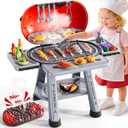 Kids Kitchen Toy Set, Kids BBQ Grill Kitchen Playset with Smoke, Sound & Light, 2-Layer Barbecue Indoor Outdoor Play Grill Toy Gift for Toddler Girl Boy Toy 3 4 5 6 7 8 Year Old