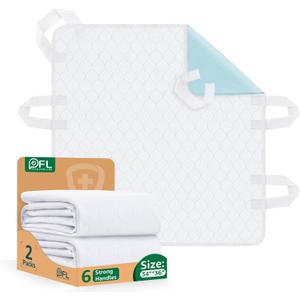 Incontinence Bed Pads Whasbable: 2Packs Waterproof Bed Pads for Elderly with 6 Handles, Reusable Bed Underpads, Positioning Bed Pads for Incontinence Adult, Bedwet,Kids,Bedridden,Hospitals, 34x36 Inch (White)
