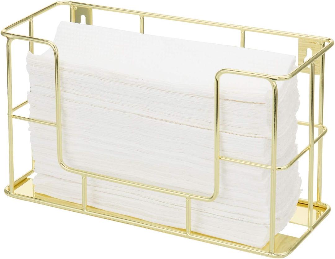MyGift Paper Towel Holder Modern Brass Tone Metal Wire Wall Mounted or Tabletop Paper Folded Towel Holder Dispenser Rack Home and Commercial Bathroom Use