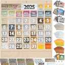 Fulmoon Classroom Calendar Pocket Chart Set Calendar Bulletin Board Set with Pocket Seasons Festival Weather Date Bag Chart for Classroom Decoration Back to School Supplie(Kraft Colors,Rustic)