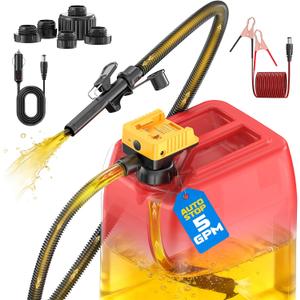 DIYtoolifz 5 GPM Cordless Fuel Transfer Pump with Auto Shut-Off & Beep Alert, Compatible with DeWalt 20V & Milwaukee 18V Batteries, Gas Can Pump for Gasoline/Diesel, 51" Hose & 5 Adapters (Bare Tool)