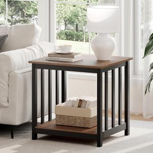 Treocho Large End Tables Living Room with 2-Tier Storage Shelf, 1 pack,23.62"D x 23.62"W x 23.62"H