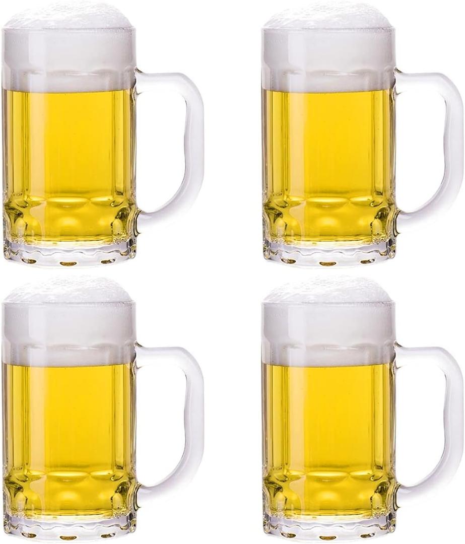 4 Pack Heavy Beer Mugs, Large Beer Glasses with Handle, 14 Ounce Glass Steins, Classic Beer Mug glasses Set