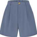 KIRUNDO Shorts for Women Dressy Casual Summer High Waisted | Elastic Waist, Pleated Design, With Belt Loop & Pockets, Wide Leg Tailored Work Shorts, Elegant Professional Office Outfits (Blue, XXL)