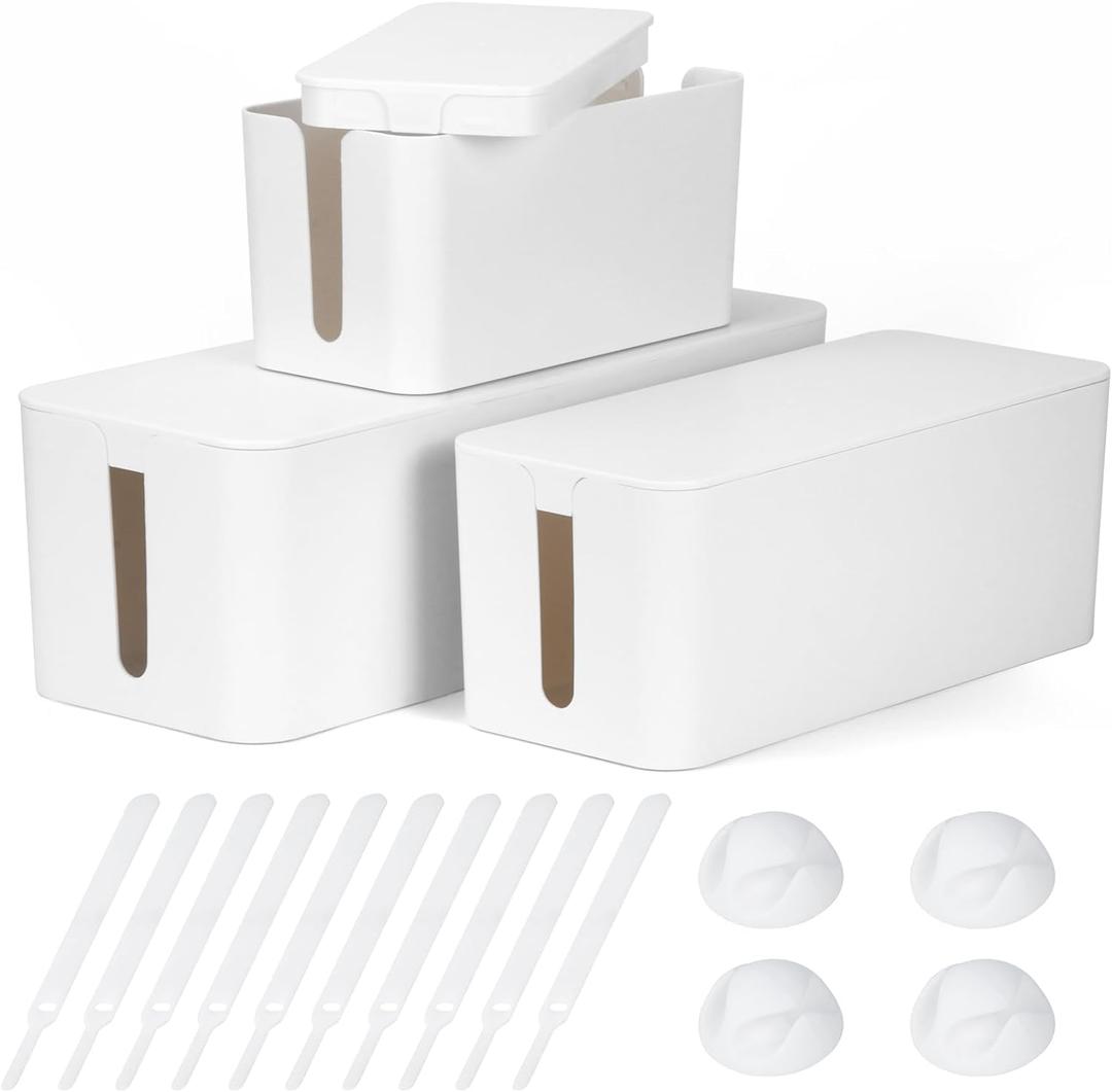 Cable Management Box DUNCHATY 3 Pack Cable Box Organizer with Large Medium Small Cord Hider Box Safe ABS Material for Cover and Hide TV Wires, Computer, Router, USB Hub and Under Desk Power Strip&Cords