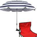 Chair Umbrella with Clamp,46 inches UPF 50+ Clip on Parasol for Patio,Beach Chairs,Strollers,Wheelchairs,Golf Carts (Dark Blue Stripe)