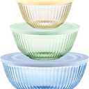 Pyrex Colors Tinted 6-PC Full Set, Small/Medium/Large Glass Mixing Bowls With Lids, Nesting Space Saving Set of Bowls For Prepping and Baking, 1.3QT, 2.3QT & 4.5QT (Yellow, Green, Blue)