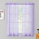 Chyhomenyc Marilyn Light Purple Sheer Curtains 63 Inch Length 2 Panels Set, Light Filtering Airy Voile 3D Leaf Clip Jacquard Textured Drapes for Bedroom Living Room Window, 38Wx63L Inches, 2 Panels Set of 2
