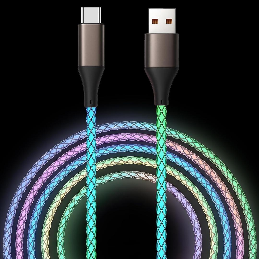 USB C Cable, 6FT Colorful Gradual Light up Type C Charger Fast Charging Led USB Type C Cord Compatible with iPhone 17/17 Pro/16e/16/15 Pro Max,Samsung Galaxy S10 S9 S8 Plus, Note 10 9 8(Multicolored)