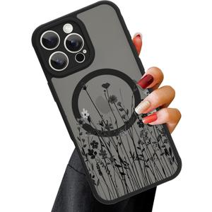 OOK Magnetic for iPhone 16 Pro Max Case [Compatible with MagSafe] Black Wild Flower Slim Translucent Matte for iPhone 16 Pro Max Camera Lens Protection Cover, Wild Flower (6.9")