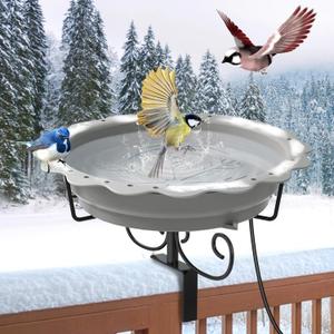Heated Bird Baths for Outdoors, 100W Heated Bird Bath for Deck Railing, Heated Birdbath with Thermostat Control, Heated Bird Bath for Outside Winter Garden Patio Yard (Gray)