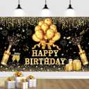 YinQin 180x120 cm Glitter Golden Black Happy Birthday Backdrops Banners Cloth 71x47 inch Bday Party Photography Backgrounds Shiny Black Gold Happy Birthday Sign Party Decorations for Girl Women