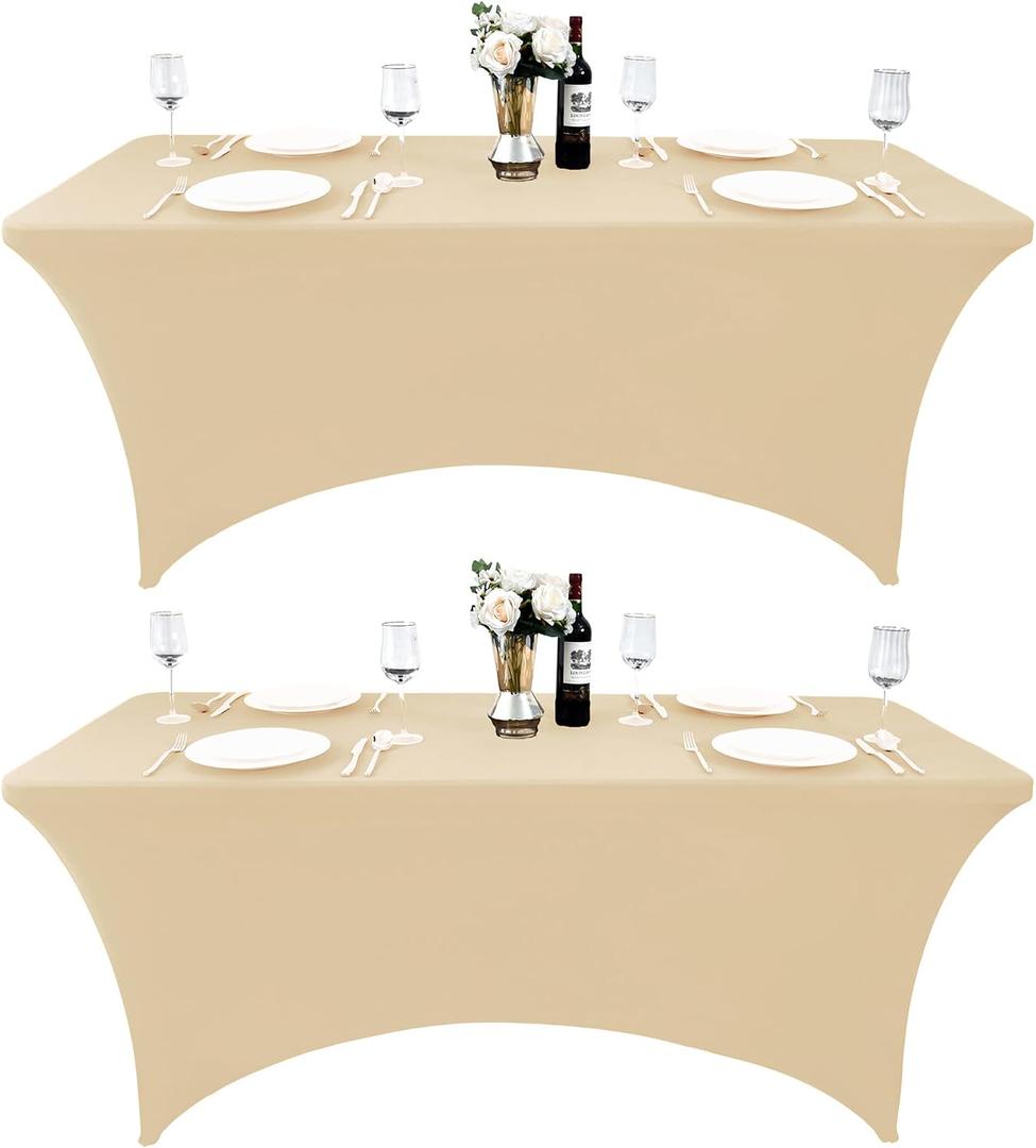 2-Pack 8ft Spandex Table Covers for Rectangle Folding Tables - Washable Elastic Tablecloth - Ultimate Fitted Table Protector for Birthday Parties, Trade Shows, Banquet