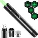 Green Laser Pointer High Power Rechargeable Lazer Pointer, Laser Pen with Long Range Adjustable Focus with Star Cap, Laser Pointer Pen Suitable for Outdoor, Astronomy, Cats Dogs (Green)