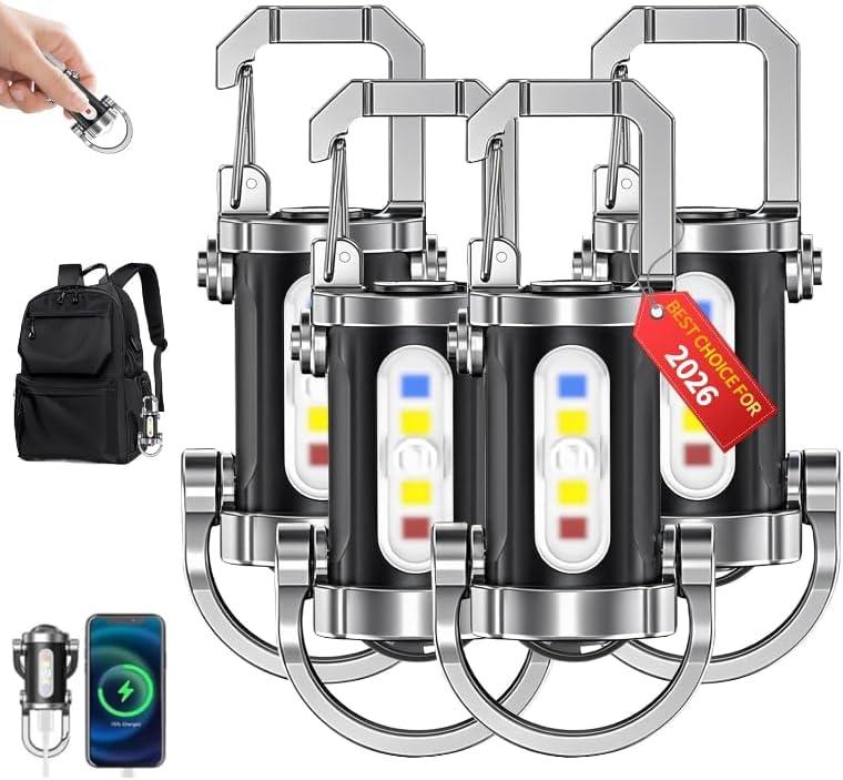 Portable Rechargeable Bright Keychain Flashlight with Strong Light Pocket Size LED Flashlight Keychain Accessories Charger Mini Tiny EDC Rechargeable Phone Key Chain Light (4PCS)