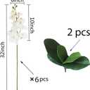 Artificial Phalaenopsis 6 Pcs Artificial Flowers Fake Orchid Flowers Stem Plants with 2 Pcs Leaves for Dcor (White)