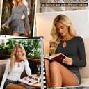 3 Pack Women's Long Sleeve Cutout Neck Keyhole Knit Shirts Slim Fit Stretchy Going Out Y2k Tops with Side Ruched (S)