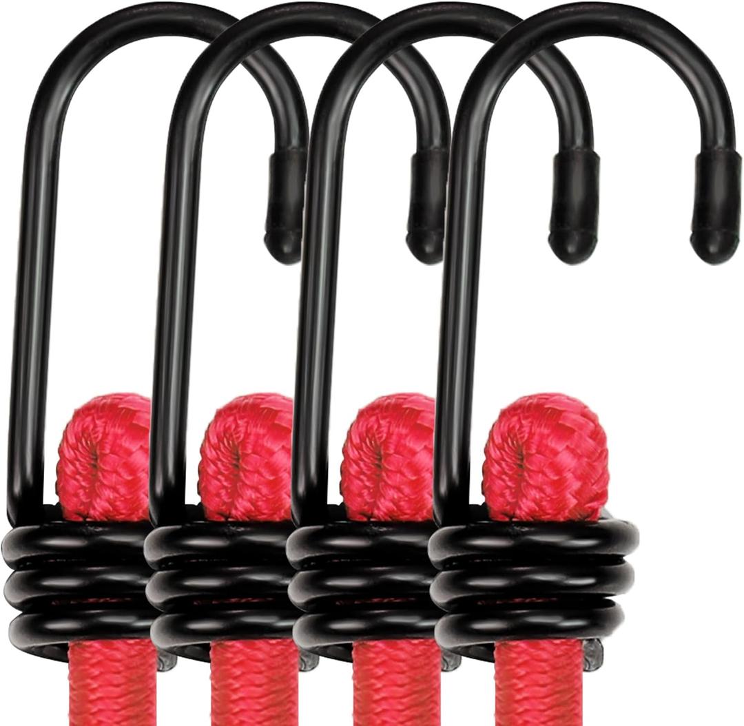 WORKPRO 24 Inch Bungee Cord with Hooks, 4 Pack Superior Rubber Heavy Duty Straps Strong Elastic Rope for Outdoor Tent, Luggage Rack, Camping, Cargo, RV, Bike, Transporting, Storage, Red