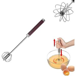 Stainless Steel Semi-Automatic Easy Whisk Handheld Mixer Hand Push Rotary Whisk Blender Egg Beater Hand Push Mixer Stirrer Egg Scrambler for Blending, Whisking, Frothing, Beating & Stirring, 14In