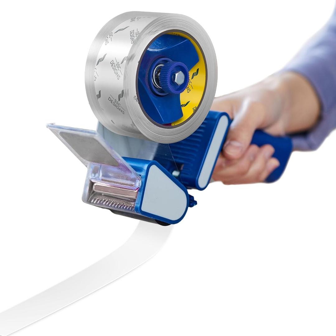 Tape Gun Packing Shipping Packaging Mailing Dispenser Heavy Duty Clear Refill Sealing Parcel Carton Holder Handheld Cutter Moving Boxes Industrial Office Supplies for 2 Inch Wide, 3 inch Core Tape