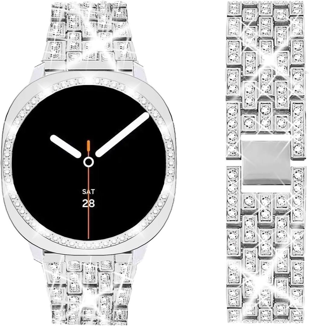 SUPOIX Band with Case Compatible for Samsung Galaxy Watch 8/7/6 40mm 44mm, 20mm Women Bling Replacement Strap & PC Protective Bumper Face Cover for Galaxy Watch 8/7/6 (Size Optional) (Silver)