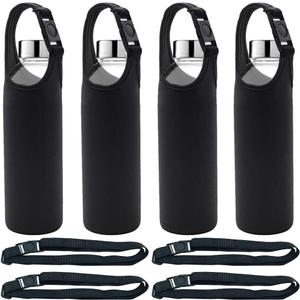 DanziX 4 Pack Water Bottle Carrier, Neoprene Sleeve Water Bottles Cup Carrier with 4 Shoulder Straps, Fit for All 16oz-20oz Sport Water Bottle-Black