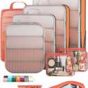 Veken 9/11 Set Compression Packing Cubes for Travel Essentials,Compressible Expandable Large Luggage Suitcase Organizer Bags for Clothing,Durable Space Saver Storage Bags with Toiletry Bags(Orange)