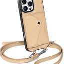 LUCKYCOIN for iPhone 16 Pro Max Case for Women,Crossbody Wallet Phone Case with Expandable Flip Card Holder,Genuine Leather Phone Purse with Strap,Compatible with iPhone 16 Pro Max 6.9" 2024 Beige