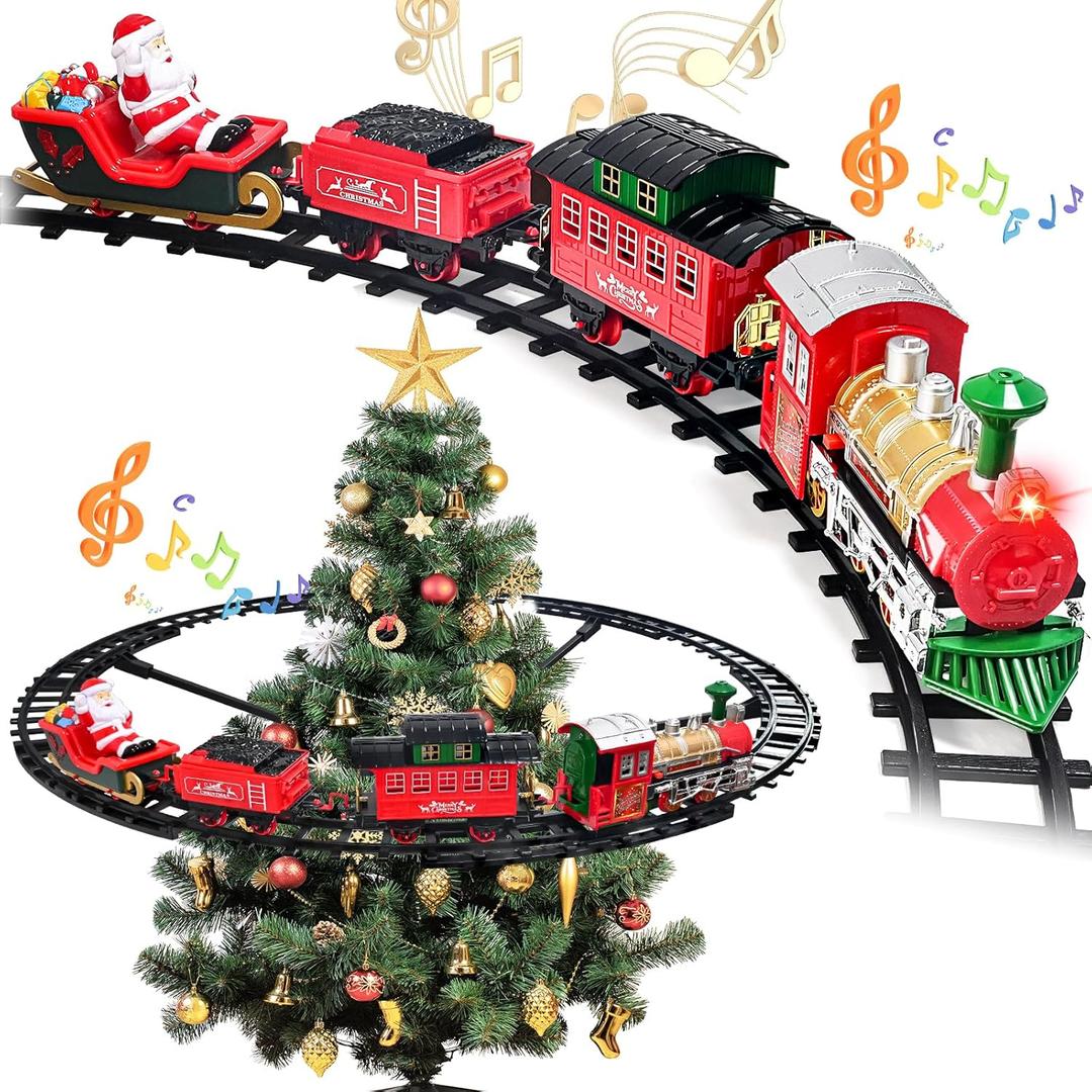 Christmas Train Set for Around The Tree Train Toys for Toddlers with Luxury Track & Glowing, Lights & Sound, Train Carriages & Tracks for 3 4 5 6 7 8+ Years Old Kids Decoration Indoor