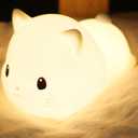 LED Kids Night Light, Cute Cat Soft Silicone Baby Nursery Lamp-USB Rechargeable, Color Temperature and Brightness Adjustable, White and Warm can be Switched, Timing Function, Fabulous Ideal Gift