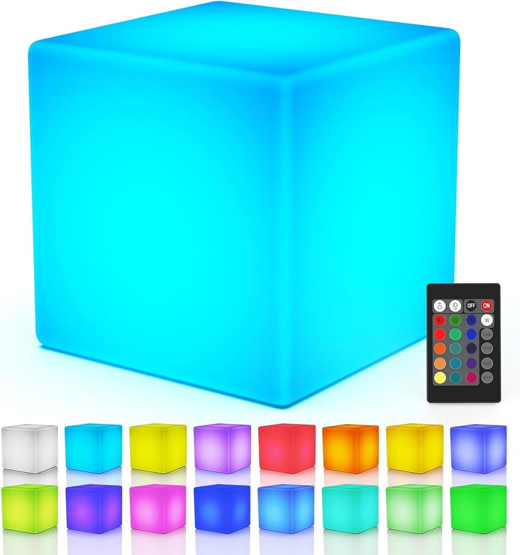 LOFTEK 12-inch LED Light Cube Stool, RGB Glowing Mood Night Light w/Remote