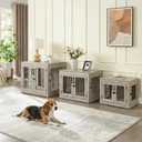 beeNbkks Furniture Style Dog Crate End Table, Double Doors Wooden Wire Dog Kennel with Pet Bed, Decorative Pet Crate Dog House Indoor, Small, Weathered Gray