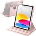 JETech Rotating Case for iPad (A16) 11th/10th Generation (2025/2022) with Pencil Holder, 360 Degree Rotation Protective Stand Cover Clear Back, Auto Wake/Sleep (Sandy Pink)