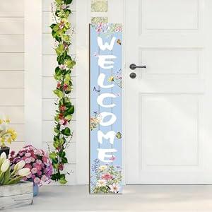 Spring Welcome Porch Sign Watercolor Flowers Front Door Hanging Decorations Indoor Outdoor Wooden Vertical Standing Sign For Home Yard Season Decor 47 x 7.8 inch