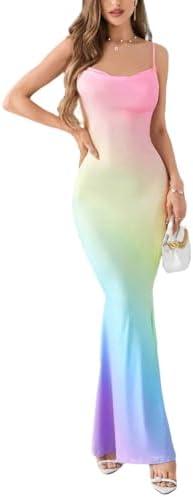 LIGHT DOT Women's Summer Ombre Maxi Dress Mermaid Party Dress Spaghetti Strap Bodycon Cowl Neck XL